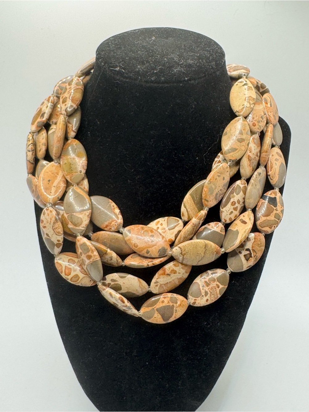 Earth-Tone Multi-Strand Jasper Necklace - Tan & Beige